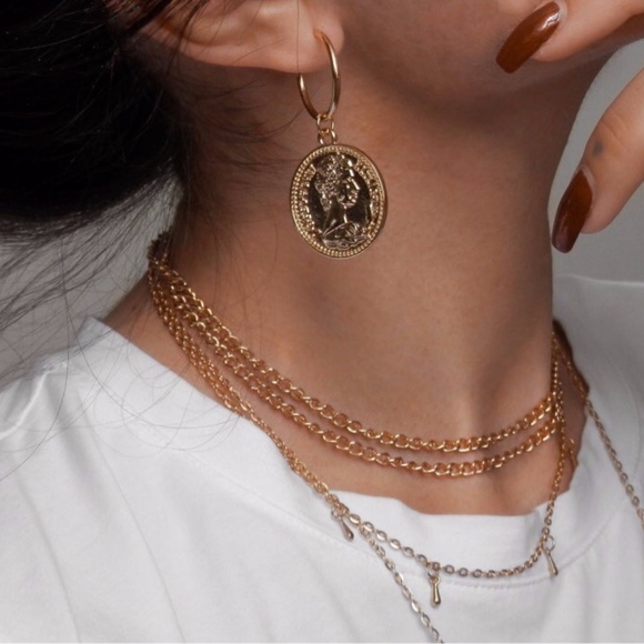 Coin Double Sided Two Pence Gold Hoop Earrings - Picture 3 of 7